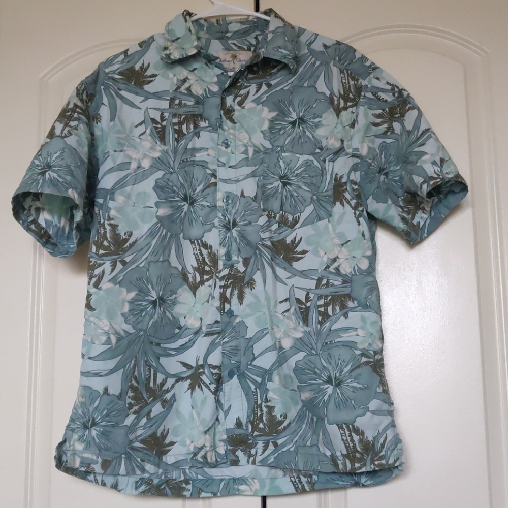 Island Shores turquoise blue hawaiian shirt